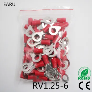 RV1.25-6 Красный 22-16 AWG 0,5-1,5 мм2 Изолированный Кольцевой Клеммный Соединитель Кабельный Провод 100 шт./упак. RV1-6 RV