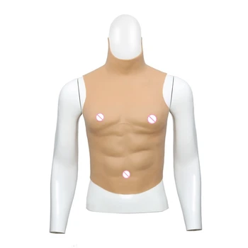 Реалистичный мужской костюм с искусственными мышцами груди трансвестита, Мягкий силиконовый мужской костюм с искусственными мышцами, Высокий воротник, ролевые игры