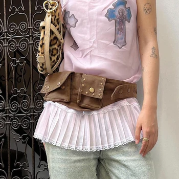 Rockmore Винтажные коричневые поясные ремни, Поясная сумка для женщин, универсальные аксессуары y2k, Эстетический пояс в стиле панк-рок, хип-хоп, пояс
