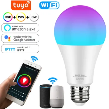Tuya LED Умная Лампочка 12 Вт 15 Вт Wifi RGB Лампа Цветная С Регулируемой Яркостью E27 Светодиодная Лампа Smart Life приложение Голосовое Управление с Alexa Google Home