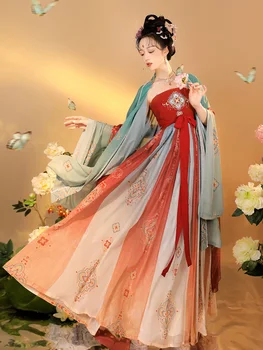 Женское китайское традиционное платье Hanfu в стиле Тан, Древний костюм, юбка феи, комплект из 3 предметов, Весеннее женское платье