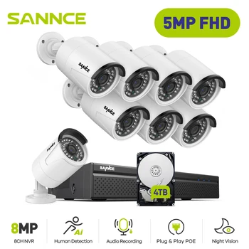 SANNCE 5MP 8CH CCTV Video Security Наружного Ночного видения Водонепроницаемая IP-камера Управления Системой Видеонаблюдения POE H.264 + 8-канальный Комплект NVR