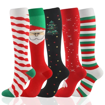 Рождественский компрессионный носок, 5 пар в комплекте, Компрессионный футбольный спортивный носок