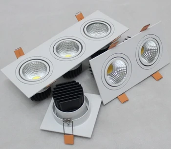 Бесплатная Доставка Супер яркий квадратный светильник с регулируемой яркостью 3x10 Вт с тремя головками COB Алюминиевый встраиваемый светодиодный потолочный светильник с подсветкой с драйвером