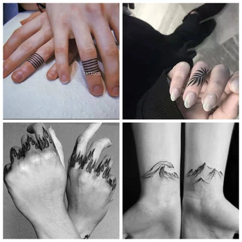 Временные татуировки на линии пальца, наклейки Для Мужчин И Женщин, Водонепроницаемая Татуировка в виде Горного Листа, Поддельная Татуировка, Индивидуальность, Маленькая Татуировка, Наклейка