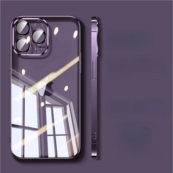 Прозрачный мягкий силиконовый чехол с покрытием для iPhone 14 13 12 Pro Max 12 Mini, прозрачная защитная крышка для линз