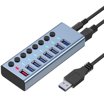 8 портов USB3.0 Разветвитель, удлинитель для компьютера, USB-концентратор, порт быстрой зарядки 2.4A, внешний источник питания 12 В, штепсельная вилка США