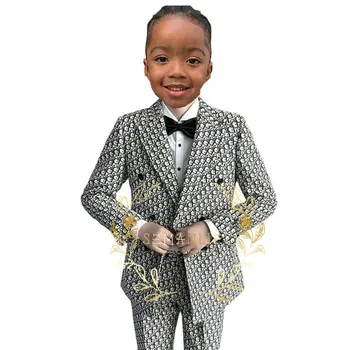 Роскошный костюм для мальчиков, Смокинг на свадьбу, Двубортный детский жакет, Брюки, комплект из 2 предметов, официальный детский праздничный блейзер