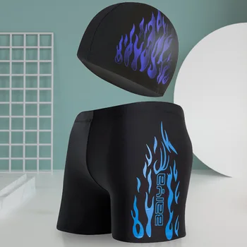 Комплект плавок Flame с шапочкой для плавания, удобные и дышащие шорты для плавания в бассейне с горячими источниками большого размера