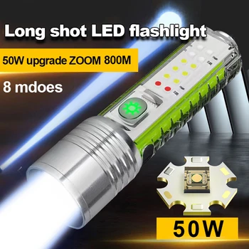 Новый 800LUX Самый мощный светодиодный фонарик 50 Вт USB-вспышка для подзарядки, фонарь 800 М, фонарик высокой мощности, тактический фонарь