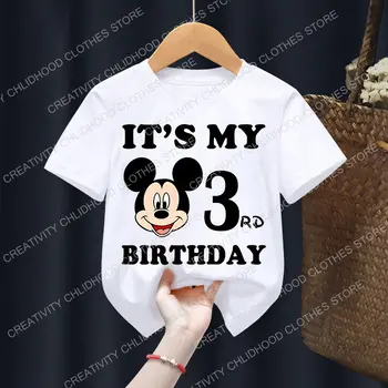 Детская футболка с Микки Маусом, День Рождения Диснея, 1-9, Одежда Для мальчиков и Девочек, Детская Повседневная футболка с рисунками из Мультфильмов Аниме Kawaii Для маленьких Детей