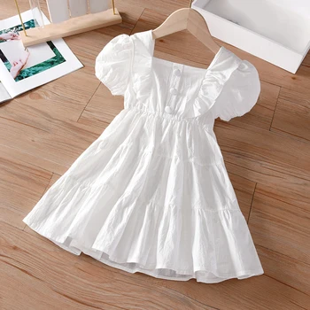 Летнее белое платье принцессы для девочек, детское платье, одежда для девочек на 2-6 лет