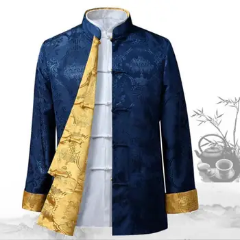 Костюм эпохи Тан, пальто в стиле Ретро С длинными рукавами, традиционная одежда в китайском стиле, сохраняющая тепло, воротник-стойка, Винтажная китайская рубашка