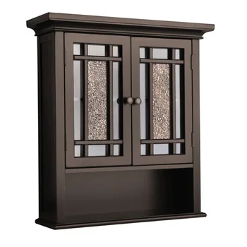 Деревянный Настенный шкаф Teamson Home Windsor со стеклянными мозаичными дверцами, цвет Темный Эспрессо