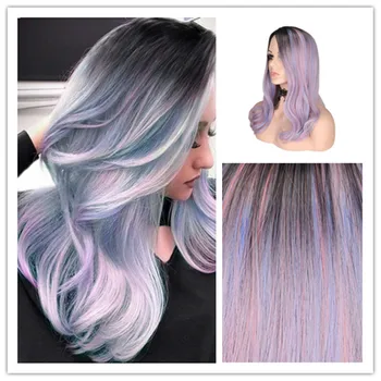 SuQ Женский красочный парик из Синтетических натуральных волос Для женщин Косплей Длинные многослойные многоцветные фиолетовые яркие парики Омбре