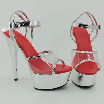 Leecabe 15 см/ 6 дюймов, Блестящие серебристые женские босоножки на платформе, вечерние туфли на высоком каблуке, Обувь для танцев на шесте