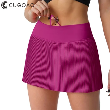 CUGOAO, женские розово-красные плиссированные теннисные шорты, однотонные модные сексуальные юбки для гольфа, бадминтона, фитнеса с карманом, женская спортивная одежда для спортзала