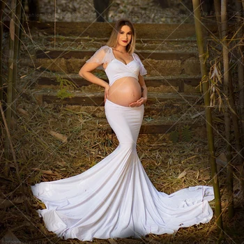 Платье для фотосъемки беременных из двух частей, стрейчевая хлопковая юбка Оверсайз в пол, платье для фотосессии беременных женщин