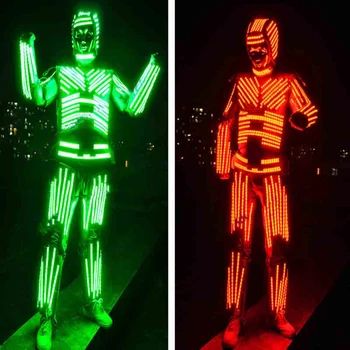Светодиодное освещение, костюмы роботов kryoman, светодиодные костюмы lumious на сцене ночного клуба, цирка, театра