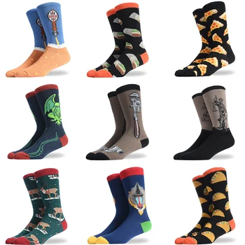 Осенне-зимние новые носки с креативным рисунком бургера фри для гурманов, хлопковые мужские носки, чулки
