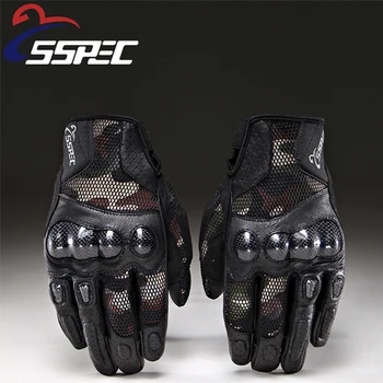 Мотоциклетные перчатки SSPEC с полным пальцем, карбоновое защитное снаряжение, перчатки для мотобайкеров, дышащие сетчатые гоночные перчатки, летние