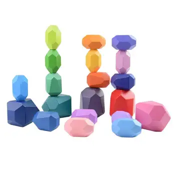 Деревянные цветные штабелируемые каменные строительные блоки дошкольные развивающие обучающие игры Легкий красочный блок рок-игрушка для детей