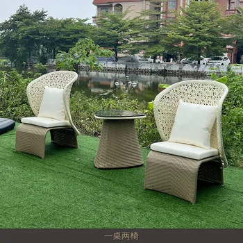 Простой дизайн для отдыха на открытом воздухе, плетеный из ротанга стул с высокой спинкой, садовый дворик, водонепроницаемая и солнцезащитная мебель для журнального столика