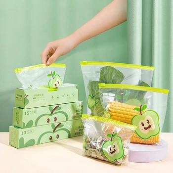 15шт Многоразовая сумка на молнии Прозрачные Герметичные сумки-холодильники Пакеты для консервирования продуктов в холодильнике