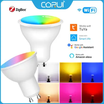CORUI Tuya Zigbee/WIFI Умная Лампочка GU10 RGB Spotlight Smart Life 5 Вт С Регулируемой Яркостью светодиодный Светильник С Держателем Лампы Для Alexa Alice