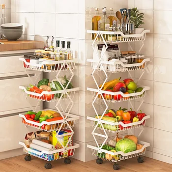 Кухонная стойка, напольная складная стойка для овощей, многослойная корзина для овощей и фруктов, стеллаж для хранения кухонных принадлежностей