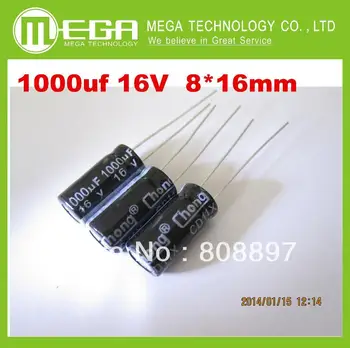 1000 шт. X 100% Новый Chengx 1000 мкФ 16 В 8X20 Алюминиевый электролитический конденсатор с низким ESR