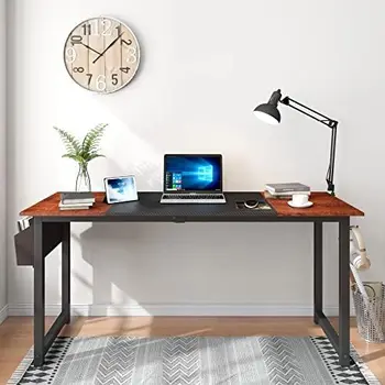 Дюймовый Компьютерный Стол для домашнего Офиса с двухцветной панелью, с сумкой для хранения и крючком, Черный, цвета сандалового дерева, Промышленный Современный Стол Для ноутбука