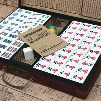 Набор больших Портативных деревянных коробок для Маджонга, Настольная игра для путешествий Маджонг, Настольная игра для помещений, Антикварная кожаная коробка, Руководство на английском языке